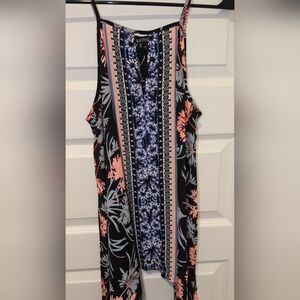 Express Floral Mixed-Print Sleeveless Romper - Black, Coral, Light Blue